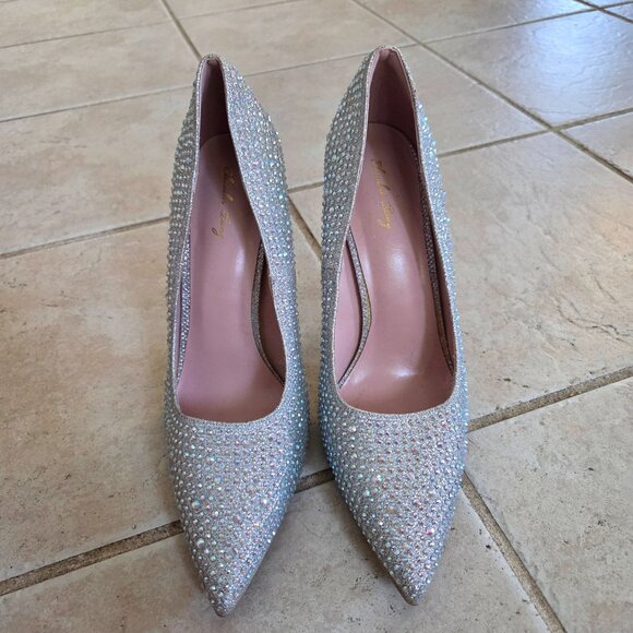 NEW Women's Elisabet Tang size 10 Silver glitter rhinestone high heels - Picture 2 of 3